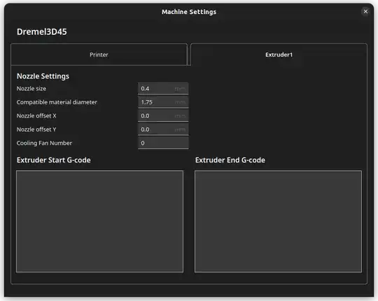 The Dremel 3D45 extruder settings inside of Cura The Dremel 3D45 extruder settings inside of Cura