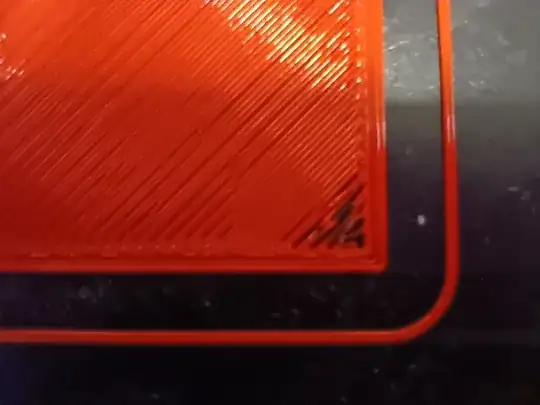 Photo of a the first layer of a model with a void in the first corner just inside the outline passes. Photo of a the first layer of a model with a void in the first corner just inside the outline passes.