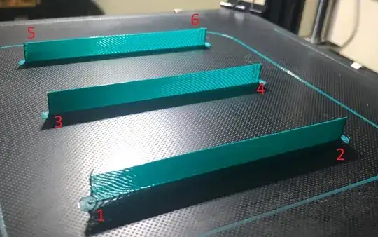 Result of printing 3 cubes (X:0.2 mm, Y:100 mm, Z:10 mm)