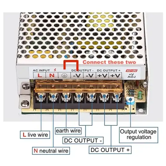 Connect AC Earth to DC V- Connect AC Earth to DC V-