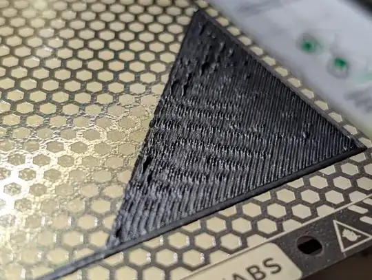 Photo of the first layer of a print job with wrinkles Photo of the first layer of a print job with wrinkles