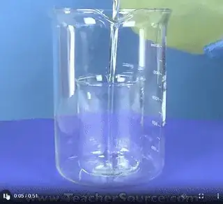 An animated GIF of a small beaker inside of a larger beaker and cooking oil being poured into the smaller beaker overflowing into the larger
