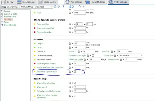 Screenshot of retraction settings Screenshot of retraction settings