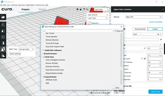 Pre Cura 4.5.0 per model settings example Ultimaker Cura with per model settings