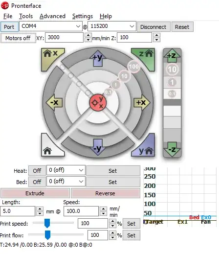 Pronterface GUI extract: after connecting
