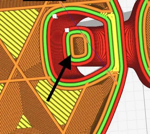 Zoomed rendering of a model with a thin black line to show infill line