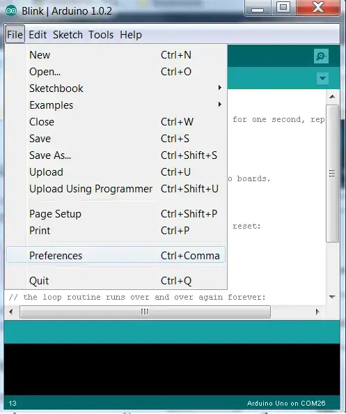 Arduino IDE Preferences menu Arduino IDE Preferences menu
