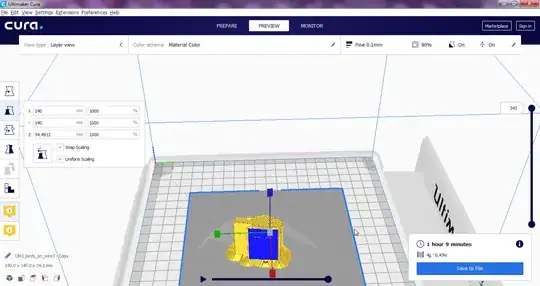 The 3D printing preview of model in Cura The 3D printing preview of model in Cura