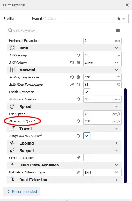 Print settings panel