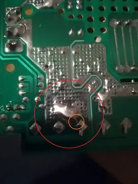 Close up of PCB - Highlighted potential short circuit Close up of PCB - Highlighted potential short circuit