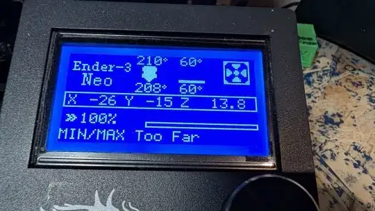 X and Y positions and error message after Set Home Offsets