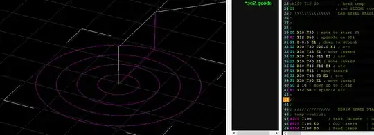 Screenshot of circles rendered and gcode
