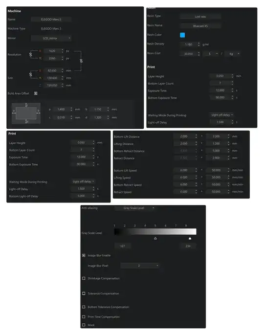 Current settings bluecast x5 resin on Elegoo Mars 2 Current settings bluecast x5 resin on Elegoo Mars 2