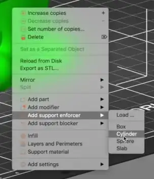 Add Support Enforcer - Cylinder menu Add Support Enforcer - Cylinder menu