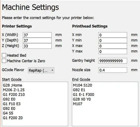Screenshot of Machine settings