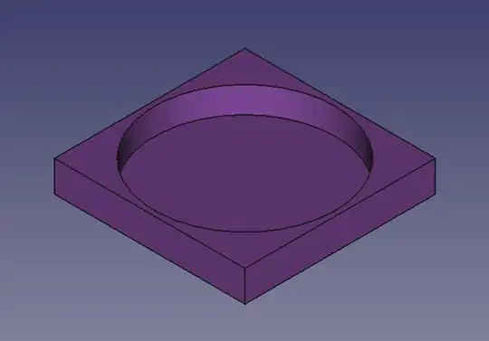 Screenshot of a square base with a circular recess 3D model in FreeCAD Screenshot of a square base with a circular recess 3D model in FreeCAD