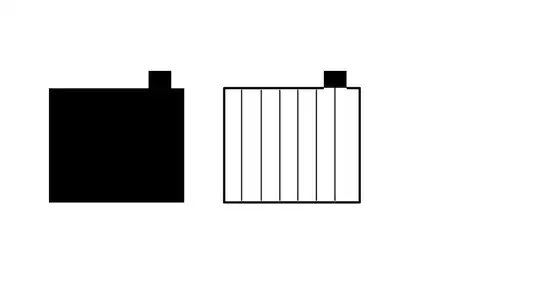 Grapic of a block with a square bump on top; a cross section of the block is next to the first