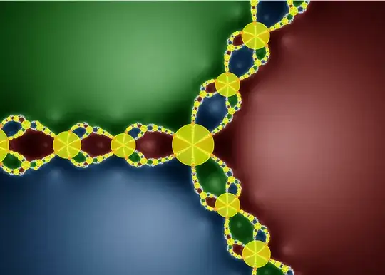 Cubic Newton Fractal, with the initial sequence of open disks placed (centrally