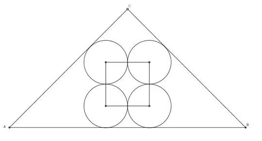 four circles in right triangle, two on base