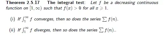The integral test theorem