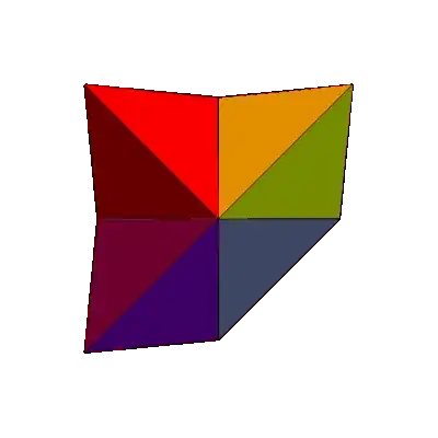 Animated GIF with three tetrahedra on the faces of a octahedron.