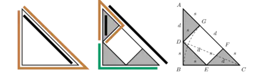 Three isosceles right triangle figures
