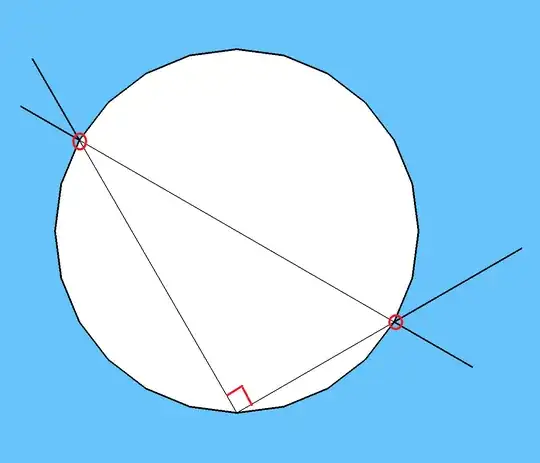 90° angle on a circle with line connecting points of intersection