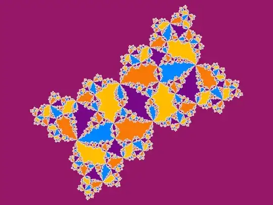 Julia set for z^{-2}-0.73+0.22i coloured using Lyapunov exponent