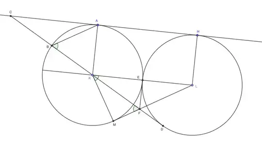 LM parallel to AB, equal circles