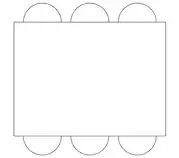 3 semicircles on top and bottom of a box.