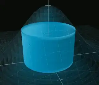 representation of a 3D bell-shaped surface with concentric cylinders showing how the volume under the surface can be discretized as the sum of volumes of those cylinders