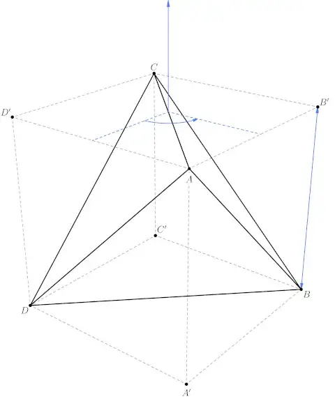 A regular tetrahedron inscribed in a cube, and a transformation cyclically permuting its vertices