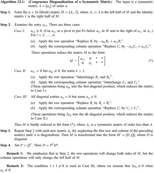 Congruence Diagonalization of a Symmetric Matrix