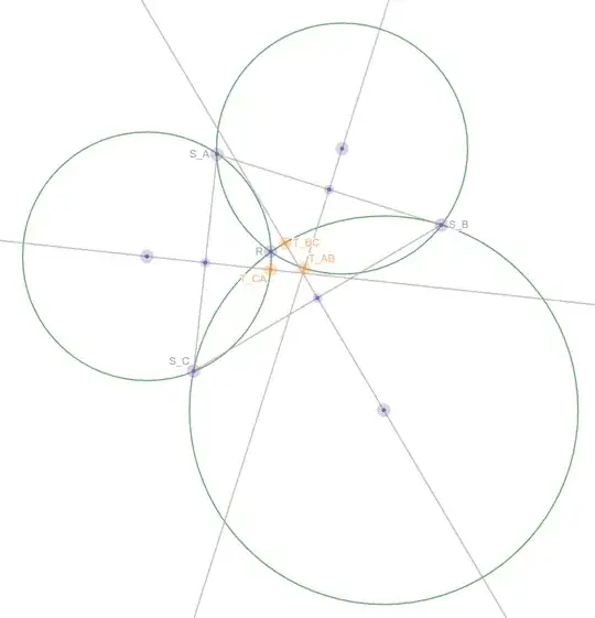 Circles passing through each pair of stars, and the points T_XY constructed from their perpendicular bisector