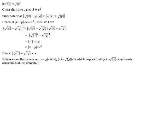 prove the function f(x)= Seq(Abs(x)) is uniformly continuous on its domain 