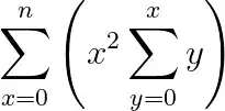 \sum_{x=0}^{n}\left(x^2\sum_{y=0}^x y\right )