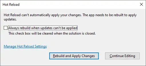 Visual Studio - Can't Hot Reload Message