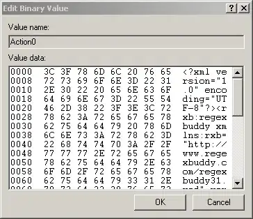 Screenshot of the Action registry key
