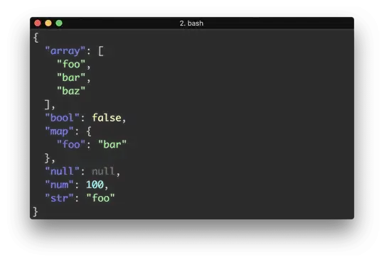 Example of JSON formatting in Bash terminal