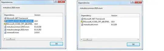 Screenshot of the module dependencies that I could see for the <code>mstudiocommon</code> and <code>mstudioui</code> merge modules.