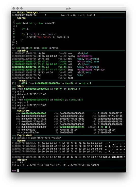 The database table receiving the json data from page