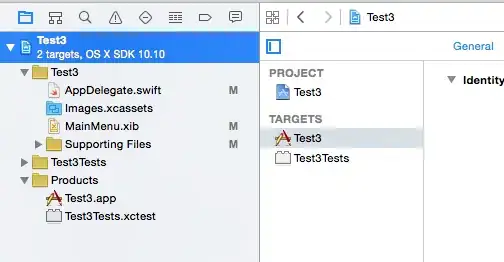 Target selected in Xcode sidebar.