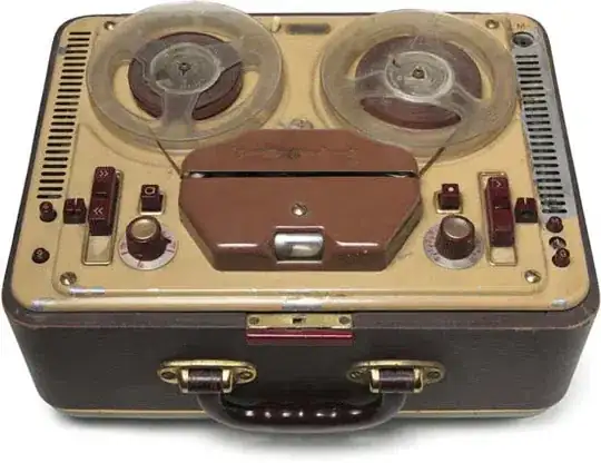 Reel-to-reel portable tape recorder, mid-20th century.