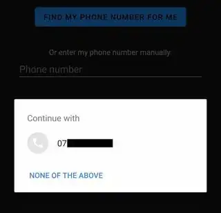 User selecting phone number available on their device