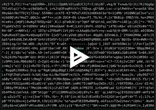 rainbow-colored text among ascii noise