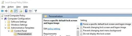 Computer Configuration > Administrative Templates > Control Panel > Personalization > Force a specific default lock screen image
