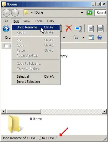 Screenshot of Windows Explorer with undo command results shown in status bar