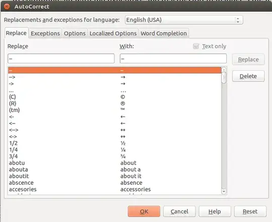 screenshot of Replace tab showing the top line for dash replacement and the delete button